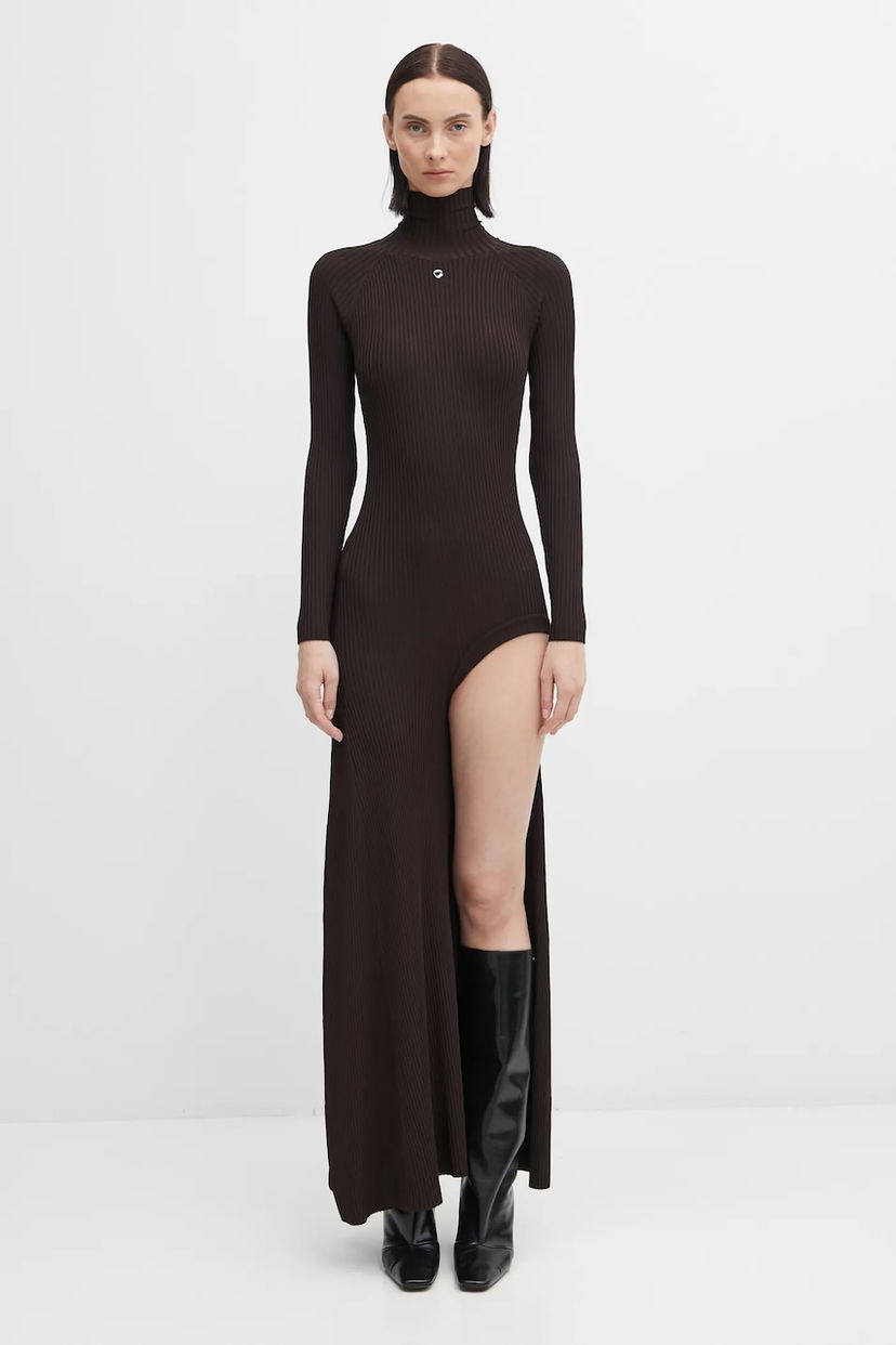 Kjole Coperni Leg Cut-Out Rib Gown Maxi Brun | COPML155Y3011