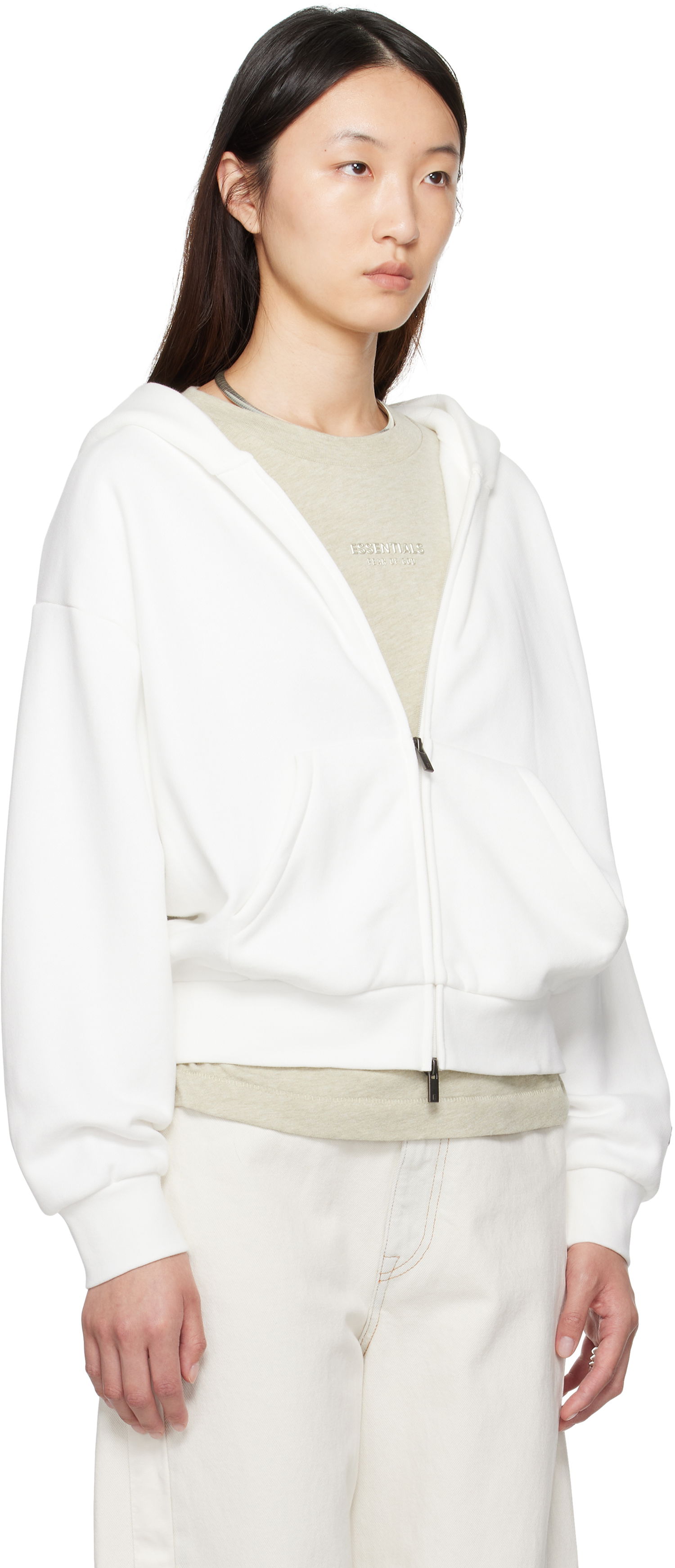 Sweatshirt Fear of God Fear of God ESSENTIALS Classic Fit Zip-Up Hoodie Hvid | 192SP255094FW, 1