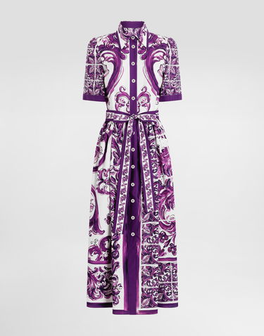Kjole Dolce & Gabbana Dolce & Gabbana Majolica Print Poplin Shirt Dress Lilla | F6JFNTFI5JPHP5DQ, 0