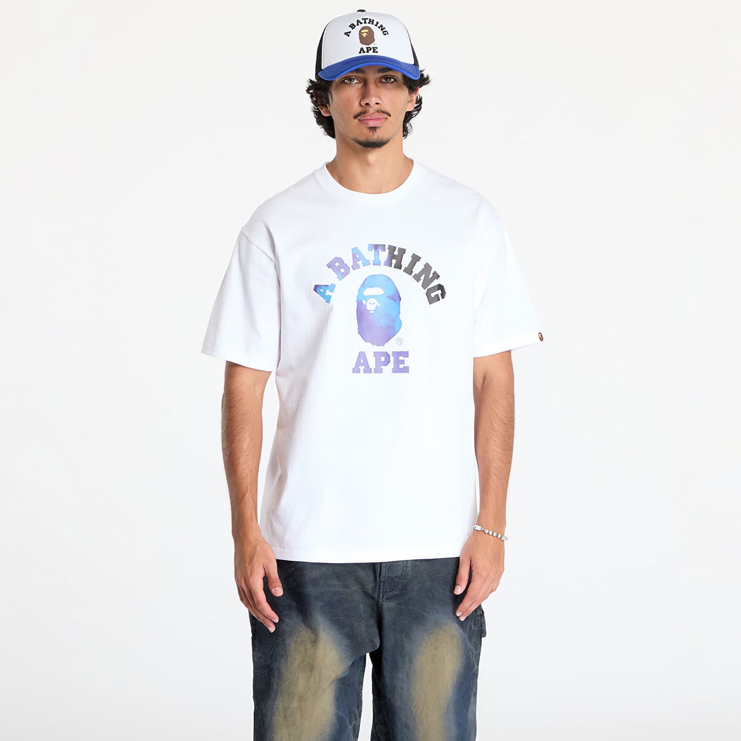 T-shirt BAPE Tie Dye College Tee White/ Black Hvid | 001TEK801032M WH2, 0