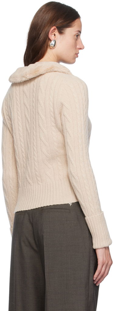 Sweater Blumarine Faux Fur Collar Cable Knit Cardigan Beige | A422M500A, 2