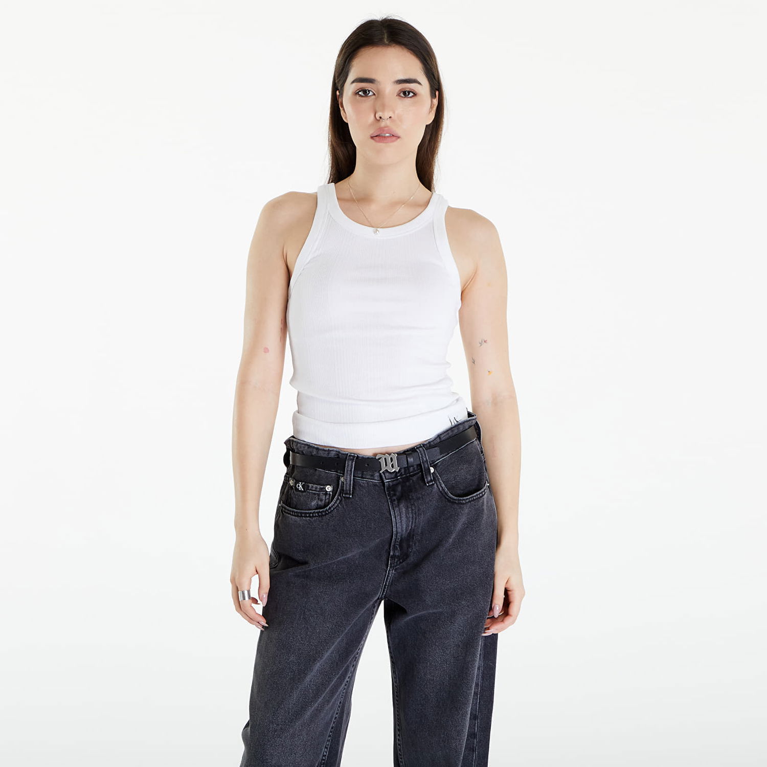 Jeans CALVIN KLEIN Dámské tílko Jeans Variegated Rib Woven Top Bright White Hvid | J20J223104 YAF, 0