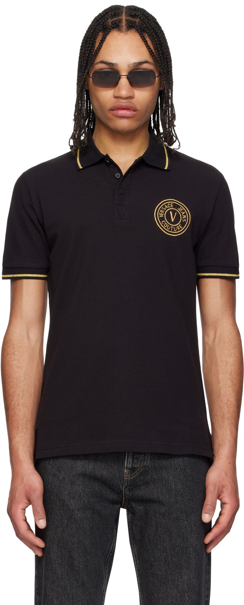 Polo skjorte Versace Versace Jeans Couture Logo Patch Polo Sort | E78GAGT00_ECJ01T