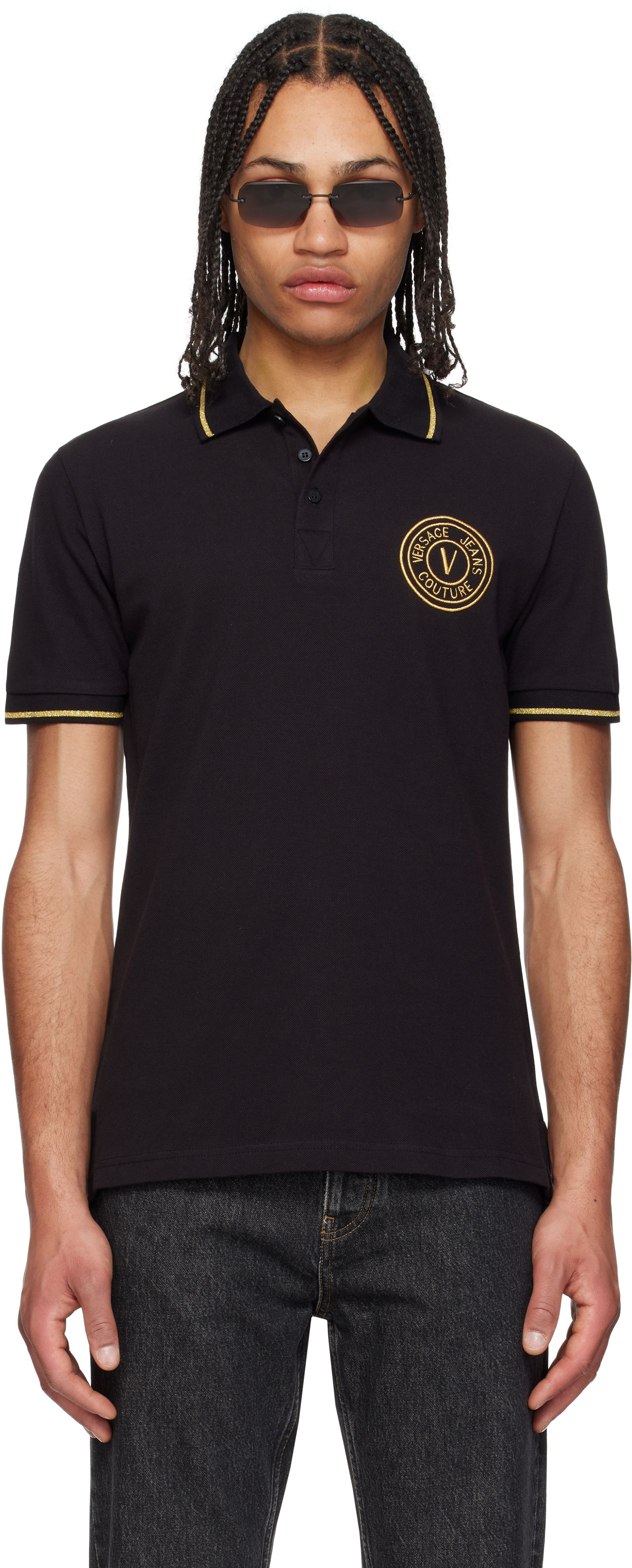 Polo skjorte Versace Versace Jeans Couture Logo Patch Polo Sort | E78GAGT00_ECJ01T, 0