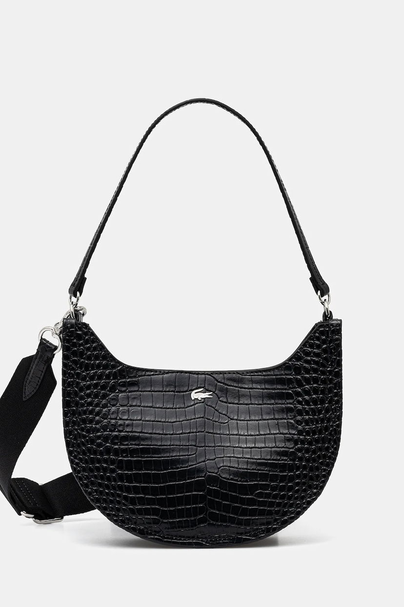 Skuldertaske Lacoste Lacoste Croc-Effect Shoulder Bag Sort | NF4980KL