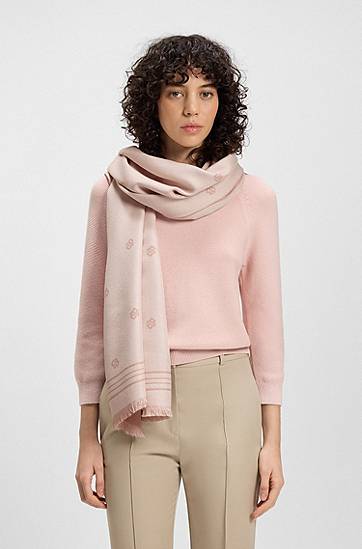 Tørklæde BOSS Jacquard Scarf with Monogram Print Lyserød | 50535789, 1