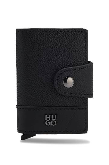 Tegnebog BOSS Grained-leather card holder with stacked logo trim Sort | 50553933, 0