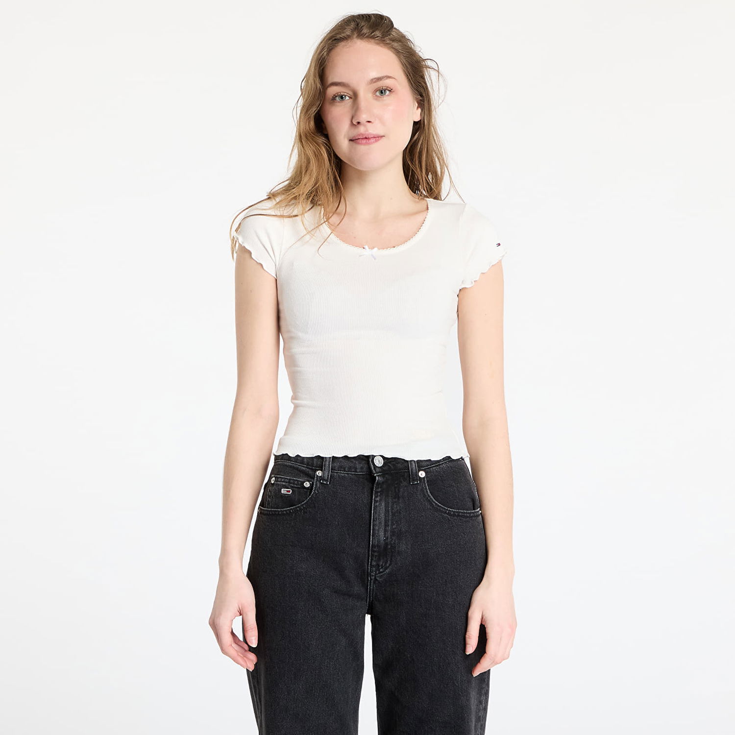 T-shirt Tommy Hilfiger Tommy Jeans Slim Scallop Rib Tee Hvid | DW0DW19504 YBH, 0