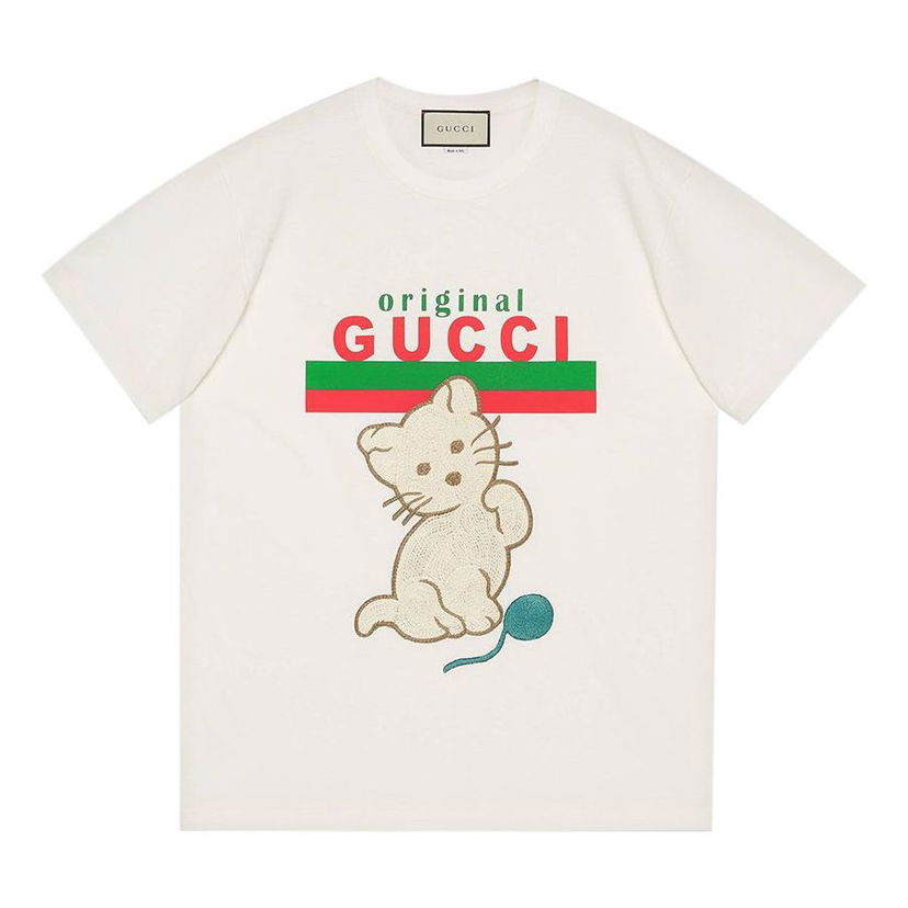 T-shirt Gucci Gucci Cat T-Shirt Hvid | 615044-XJCRG-9095