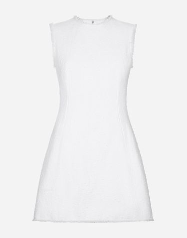Kjole Dolce & Gabbana Short Cotton Tweed Dress Hvid | F6JKDTHUMT9W0800, 0