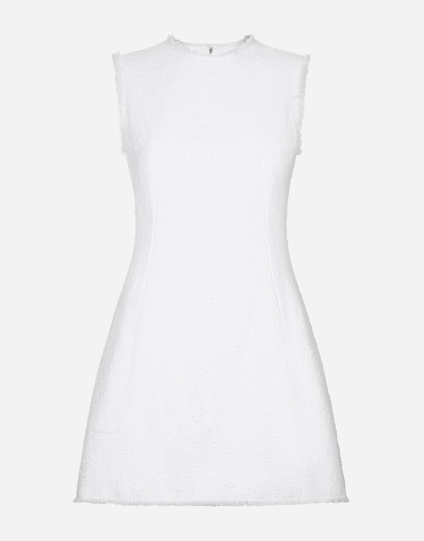 Kjole Dolce & Gabbana Short Cotton Tweed Dress Hvid | F6JKDTHUMT9W0800