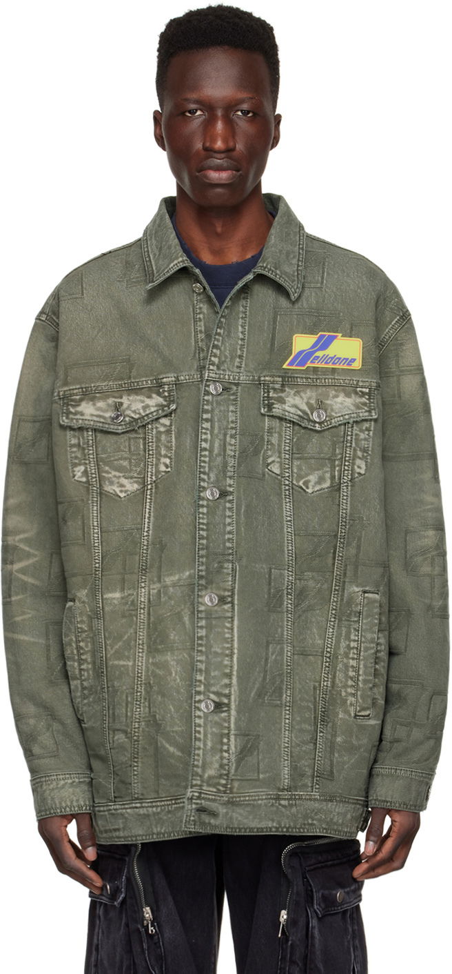 Jakke We11done We11done Jacquard Logo Denim Jacket Grøn | WD-DJ1-22-366-U-KK