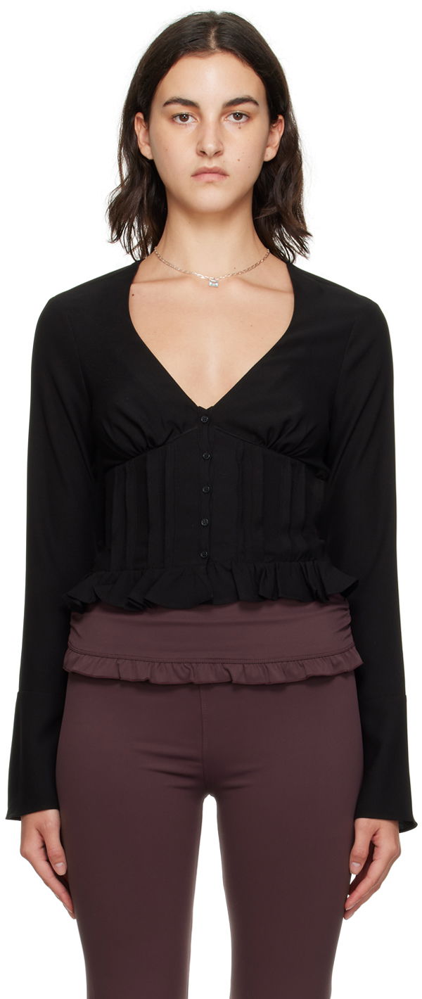 Skjorte GUIZIO Guizio Cheri Ruffle Blouse Sort | F23108W016