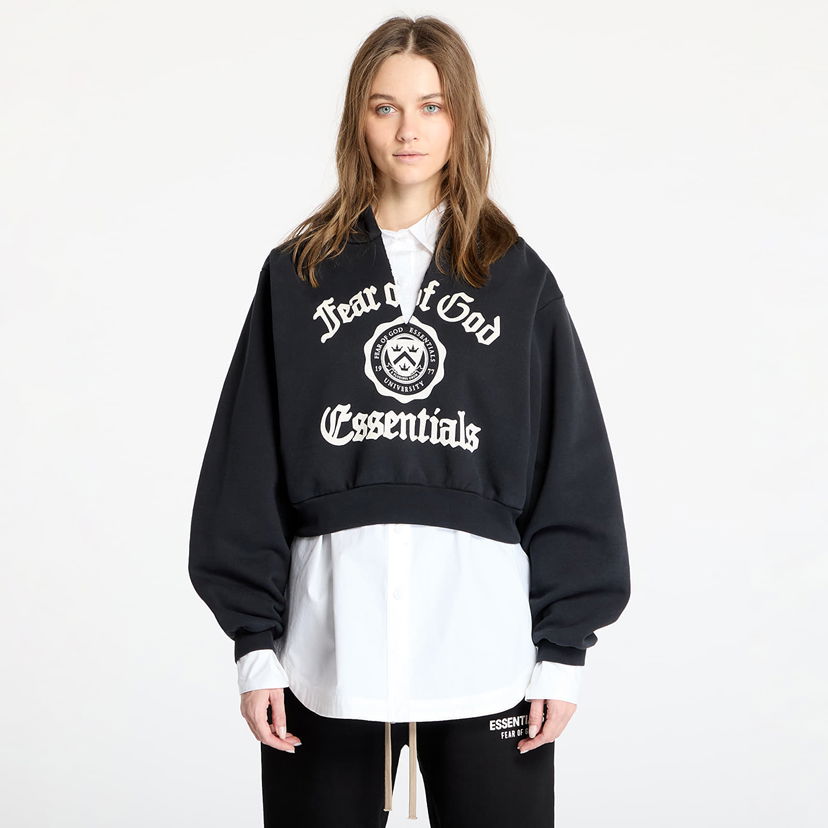 Sweatshirt Fear of God Heavy Fleece Cropped V-Neck Hoodie Sort | 192HO245590FW-001