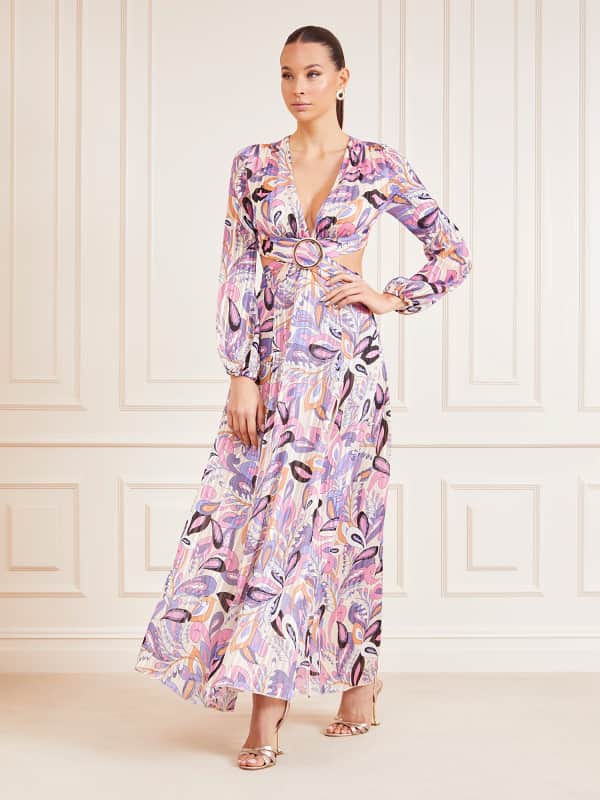 Kjole GUESS Marciano Paisley Lurex Print Long Dress Lyserød | 4GGK927066A, 0
