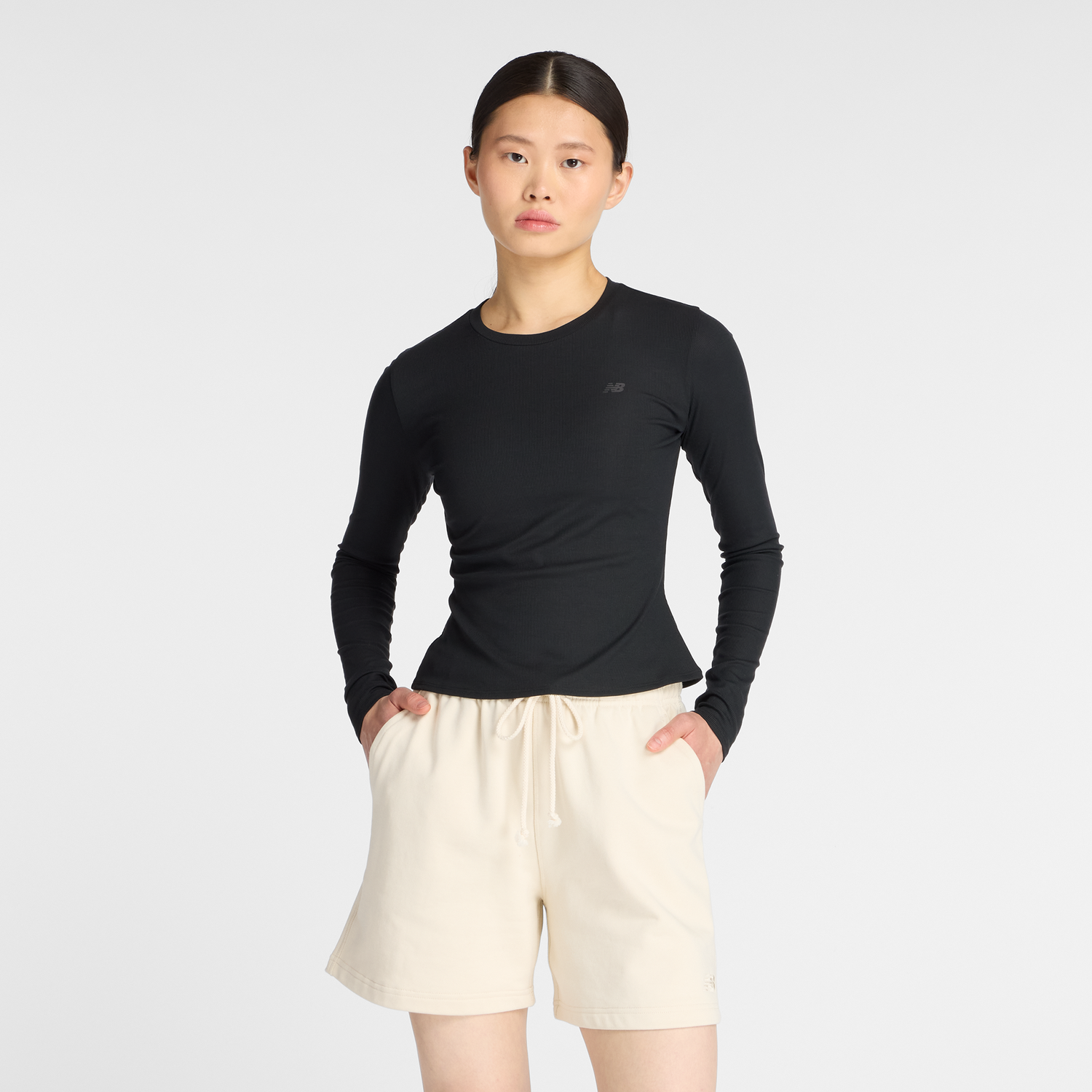 T-shirt New Balance Ribbed Long Sleeve Top Sort | NBWT53133BK, 0