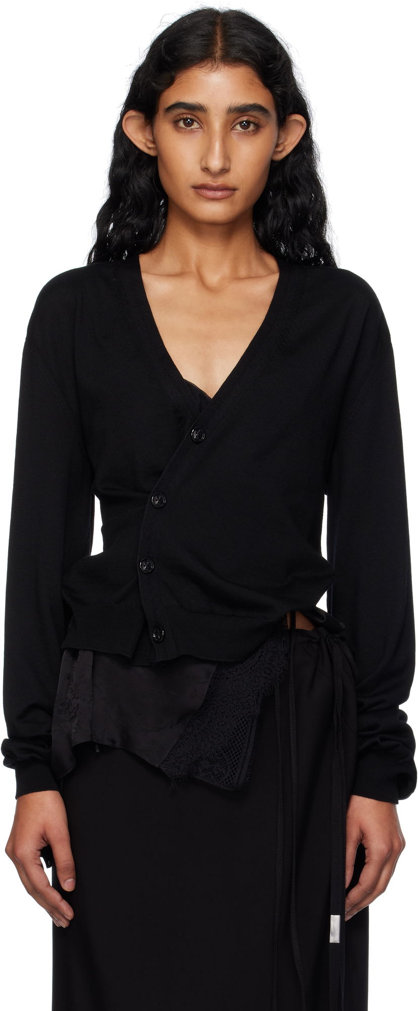 Sweater Ann Demeulemeester Ann Demeulemeester Zofia Asymmetric Spliced Cardigan Sort | 2510-W-KN18-KN056-099