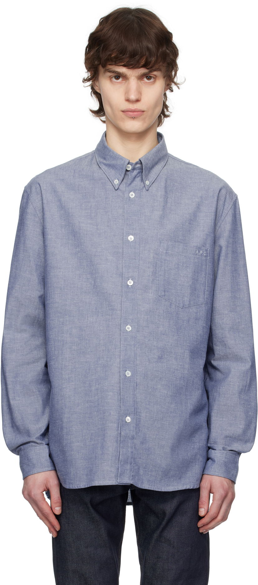 Skjorte A.P.C. A.P.C. Edouard Embroidered Shirt Blå | COHDV-H12509
