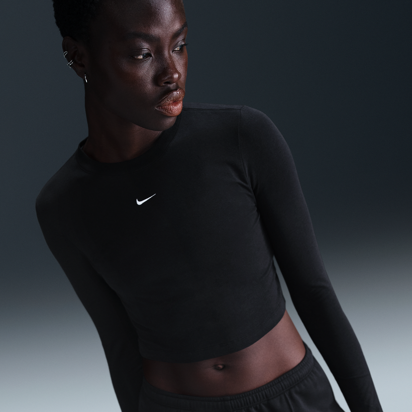 Crop top Nike Sportswear Chill Knit Long Sleeve Cropped Top Sort | HF5322-011