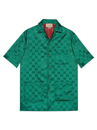 Skjorte Gucci GG Canvas Nylon Bowling Shirt Grøn | 673622 ZAEBN 3239