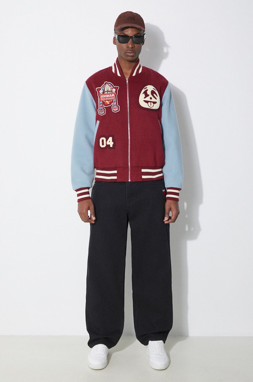 Bomberjakke BBC IceCream ICECREAM Diner Team Varsity Bomber Jacket Bourgogne | IC24106, 1