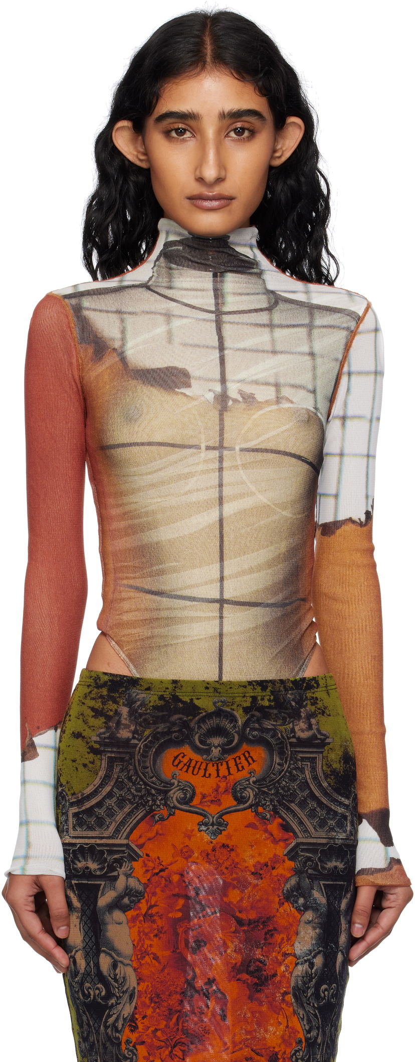 Krop Jean Paul Gaultier Jean Paul Gaultier Twisted Printed Fire Bodysuit Flerfarvet | 25/03-W-TO308-M003P-150100