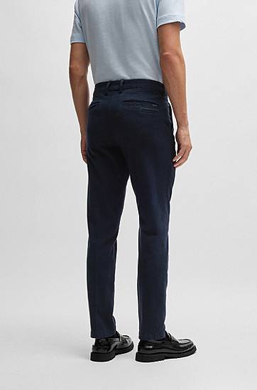 Bukser BOSS Slim-Fit Cotton-Blend Trousers Mørkeblå | 50521257, 1