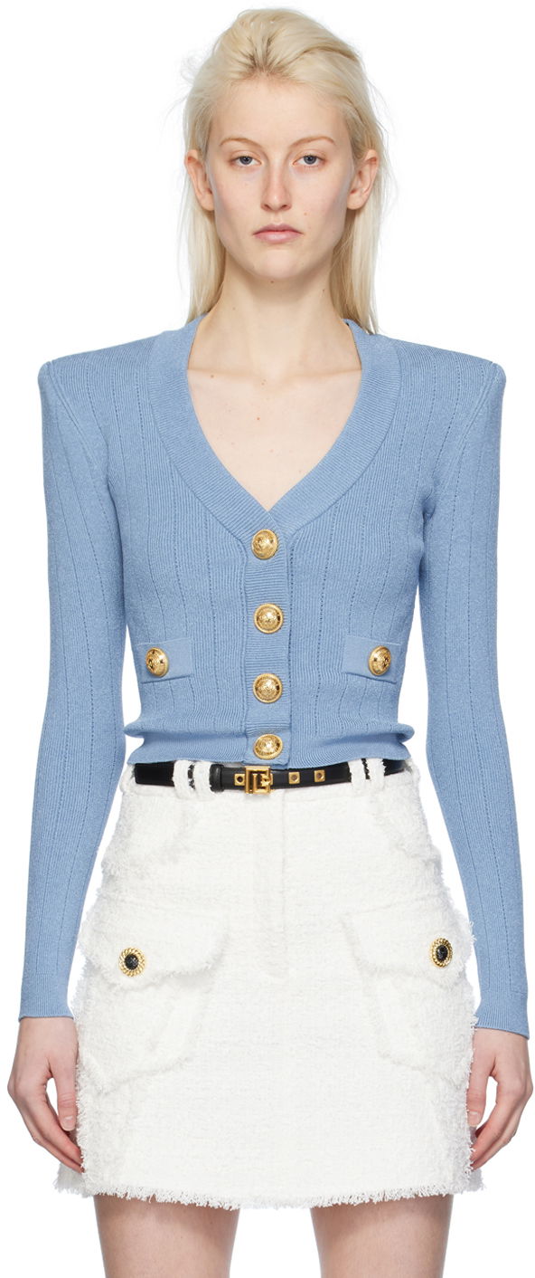 Sweater Balmain Press-Stud Cardigan Blå | CF1KL007KB07