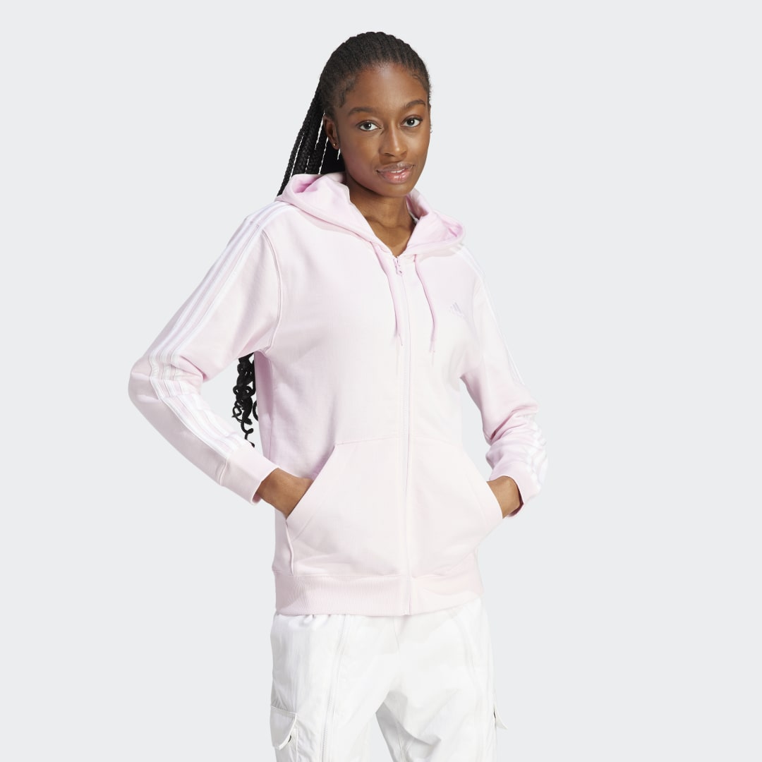 Sweatshirt adidas Originals Essentials 3-Stripes French Terry Regular Full-Zip Hoodie Lyserød | IL3418, 0
