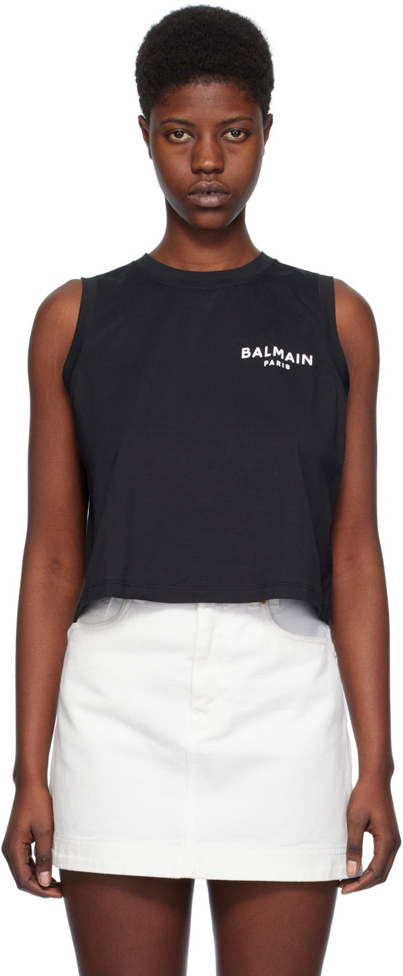 Tanktop Balmain Flocked Tank Top Sort | CF1EA025BB01, 0