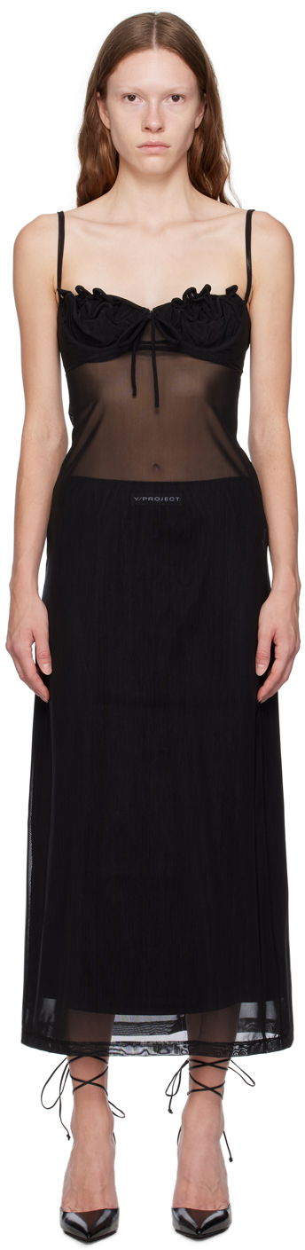 Kjole Y/PROJECT Black Wire Brasier Midi Dress Sort | WTSDRESS70-S25, 0