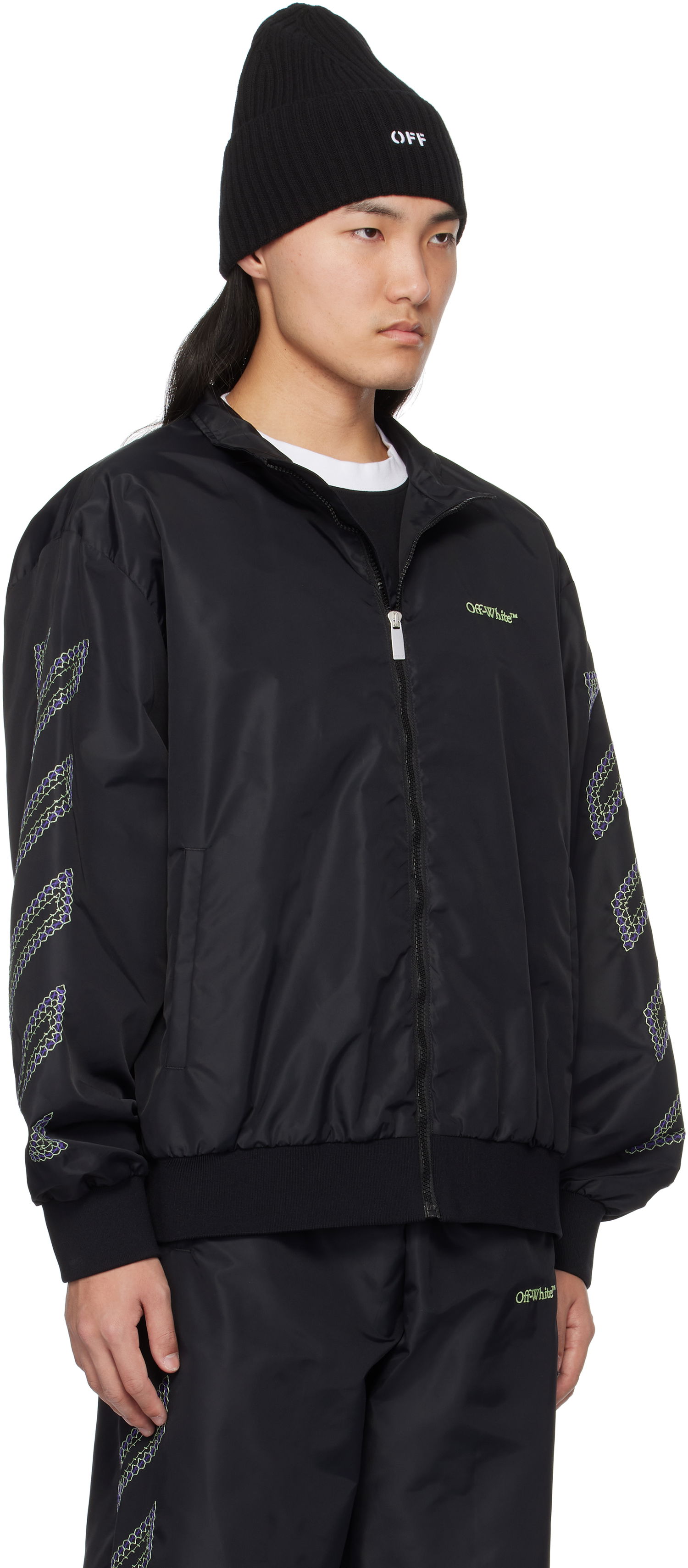 Bomberjakke Off-White Off-White Diag Outline Nylon Track Jacket Sort | OMBD05CS25FAB0011050, 1