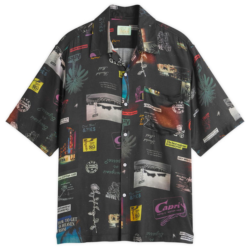 Skjorte Aries Aries Motel Luxe Hawaiian Shirt, Size Large Sort | AR40104-BLK
