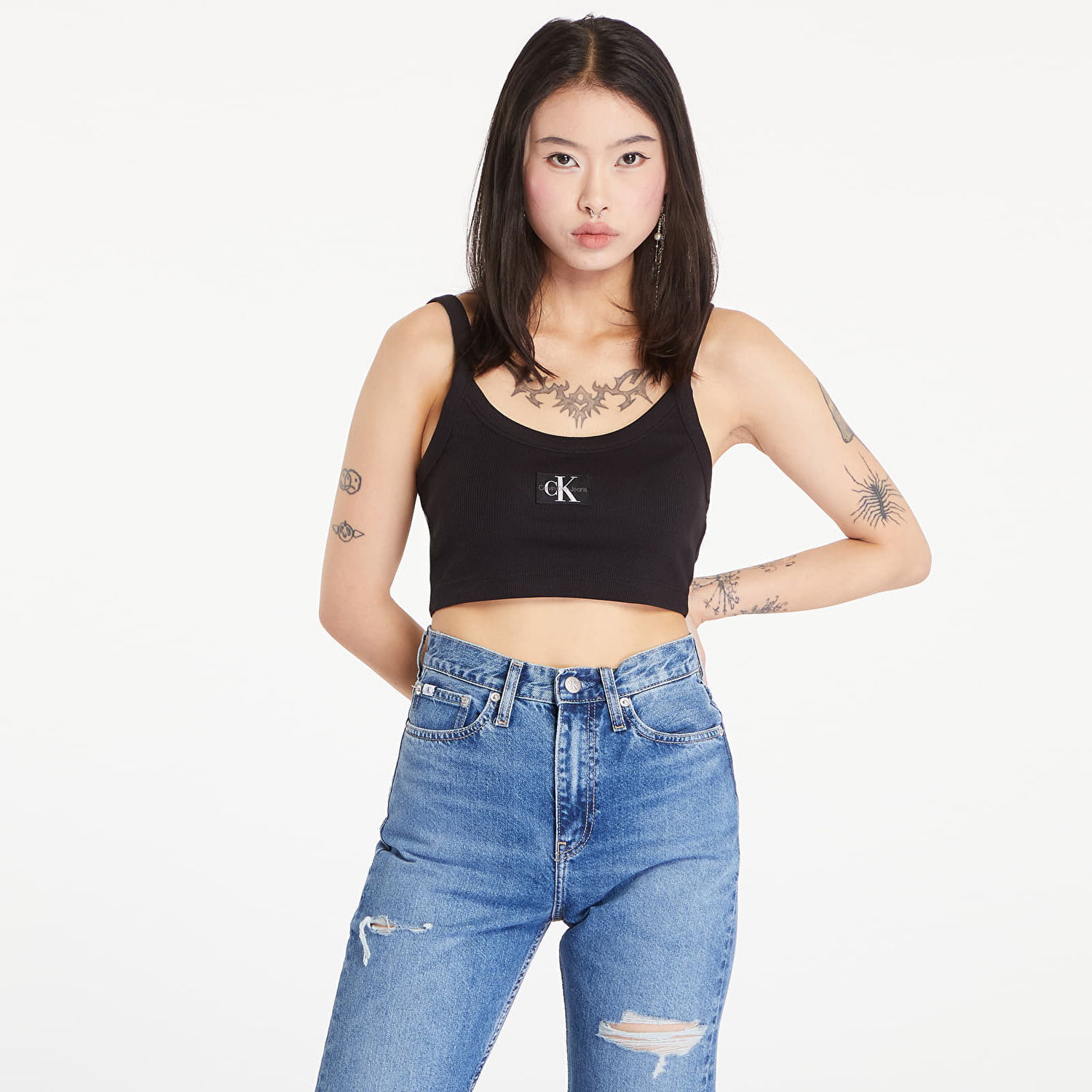 Crop top CALVIN KLEIN Ribbed Cotton Bralette Top Black Sort | J20J223558 BEH, 0