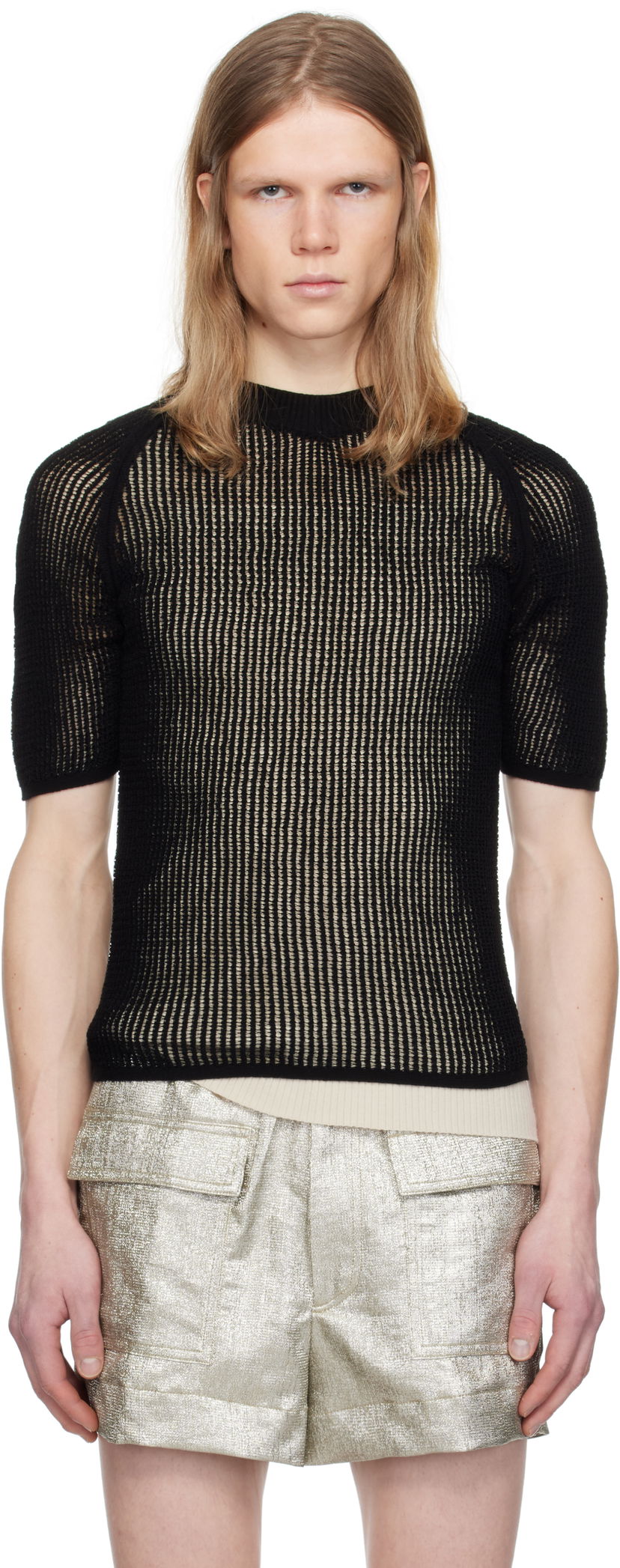 Sweater Dries Van Noten Dries Van Noten Open-Knit T-Shirt Sort | 251-021210-1709