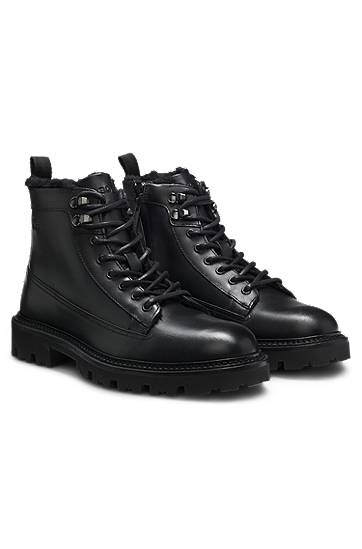 Sneakers og sko BOSS Leather lace-up boots with faux-fur lining Sort | 50552570