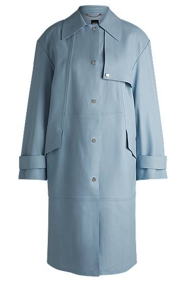 Trenchcoat BOSS Leather Trench Coat with Silver-Tone Trims Blå | 50531308