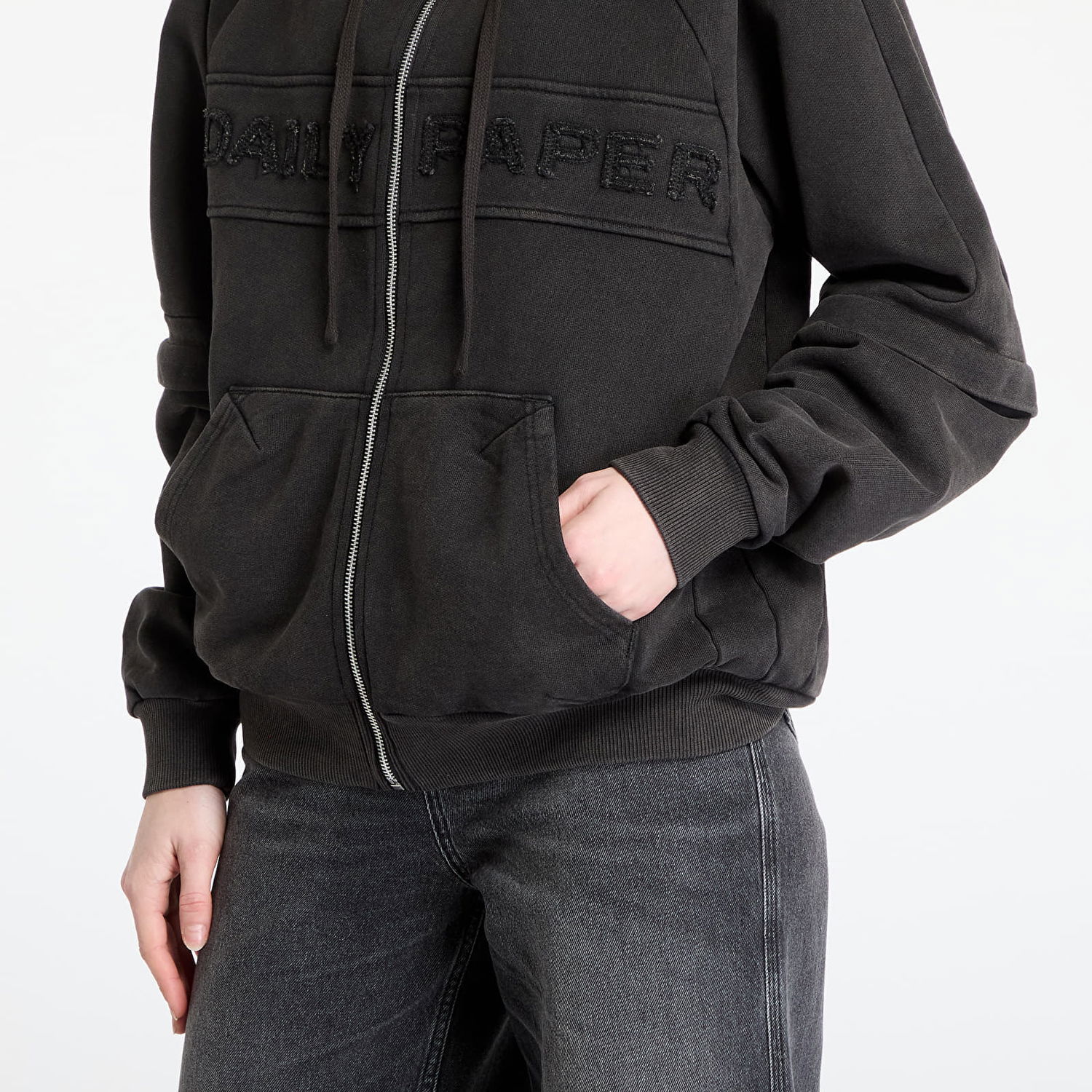 Sweatshirt DAILY PAPER Daily Paper Garment Wash Zip Up Hoodie Sort | 2511009, 1