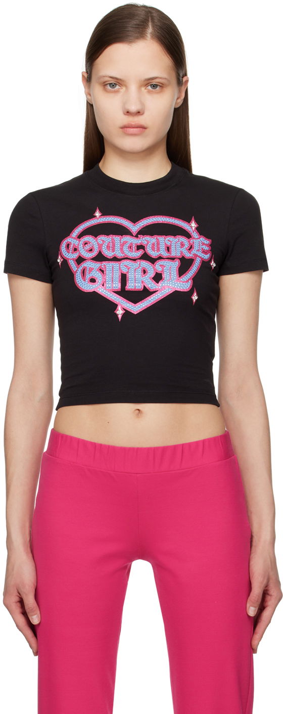 T-shirt Versace Jeans Couture Black Crystal-Cut T-Shirt Sort | E76HAHG07_ECJ02G