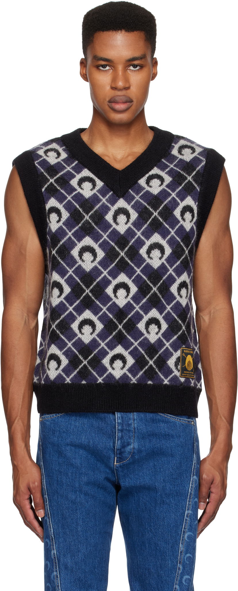 Sweater Marine Serre Argyle Knit Vest Sort | MTK020A CKNI0522