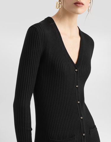 Kjole Dolce & Gabbana Dolce & Gabbana Long Ribbed Knit Midi Dress with Button Closure Sort | FXV37TJCVXGN0000, 3