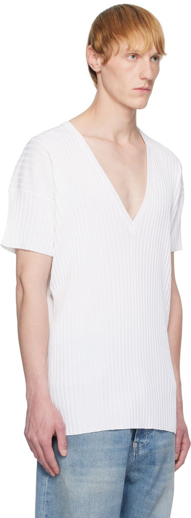 T-shirt Maison Margiela MM6 Maison Margiela Rib-Knit V-Neck T-Shirt Hvid | SH2HN0003 M13125, 1