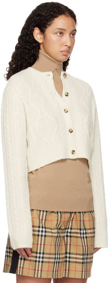 Sweater Burberry Burberry Cropped Aran Wool Blend Cardigan Hvid | 8097967, 1