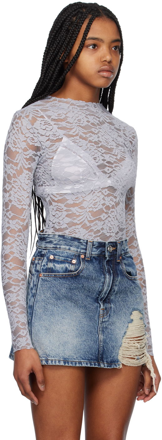 T-shirt We11done Lace Mock Neck Top Blå | WD-BL1-23-129-W-GY, 1