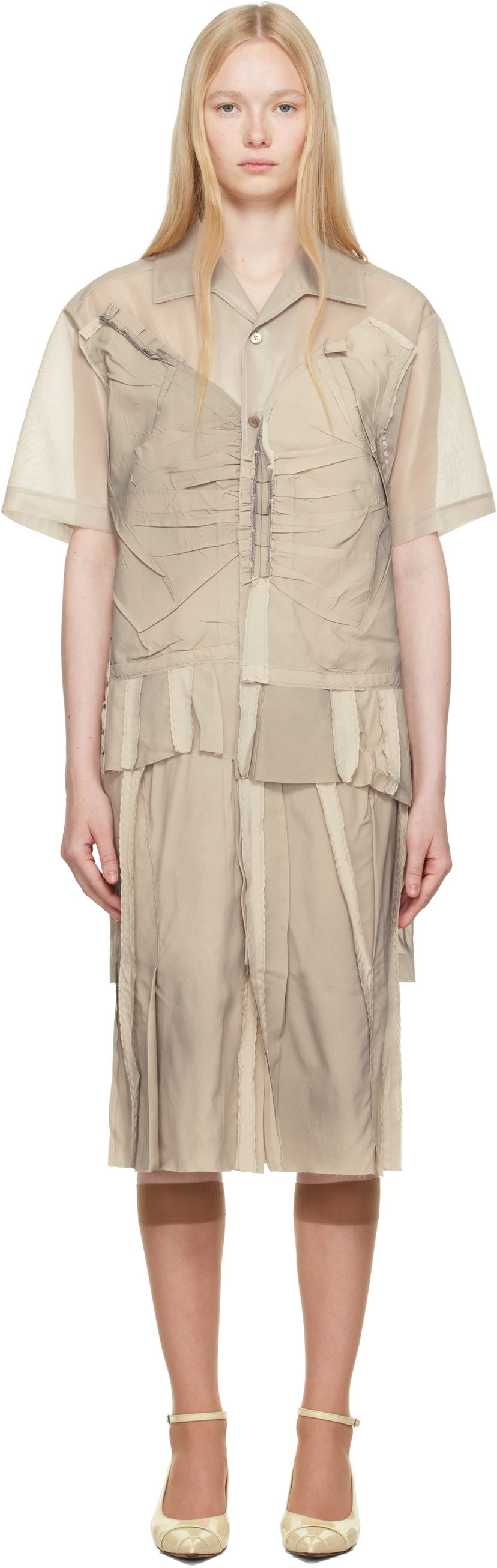 Skjorte Maison Margiela Maison Margiela Paneled Midi Dress Beige | S51DD0033 MTJ020