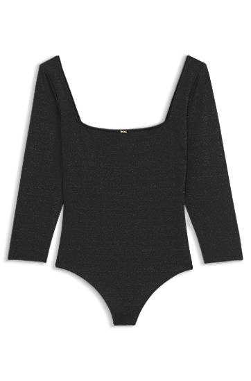 Krop BOSS Sparkly-jersey Long Sleeve Square Neck Bodysuit with Picot Trim Sort | 50550349, 0