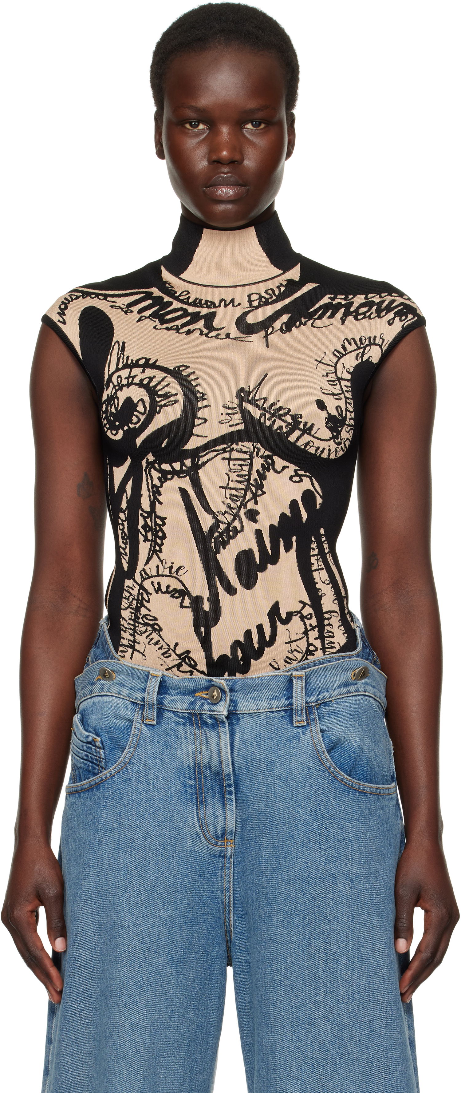Krop Balmain Balmain Jacquard Knit Torso Bodysuit Beige | EF1BC025KH95, 0