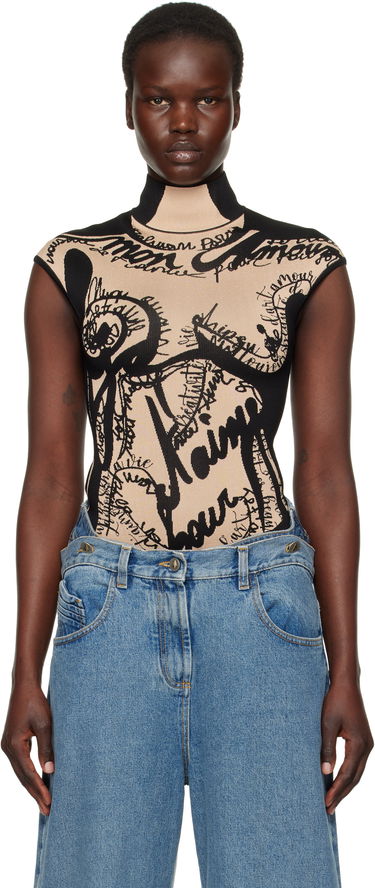 Krop Balmain Balmain Jacquard Knit Torso Bodysuit Beige | EF1BC025KH95, 0