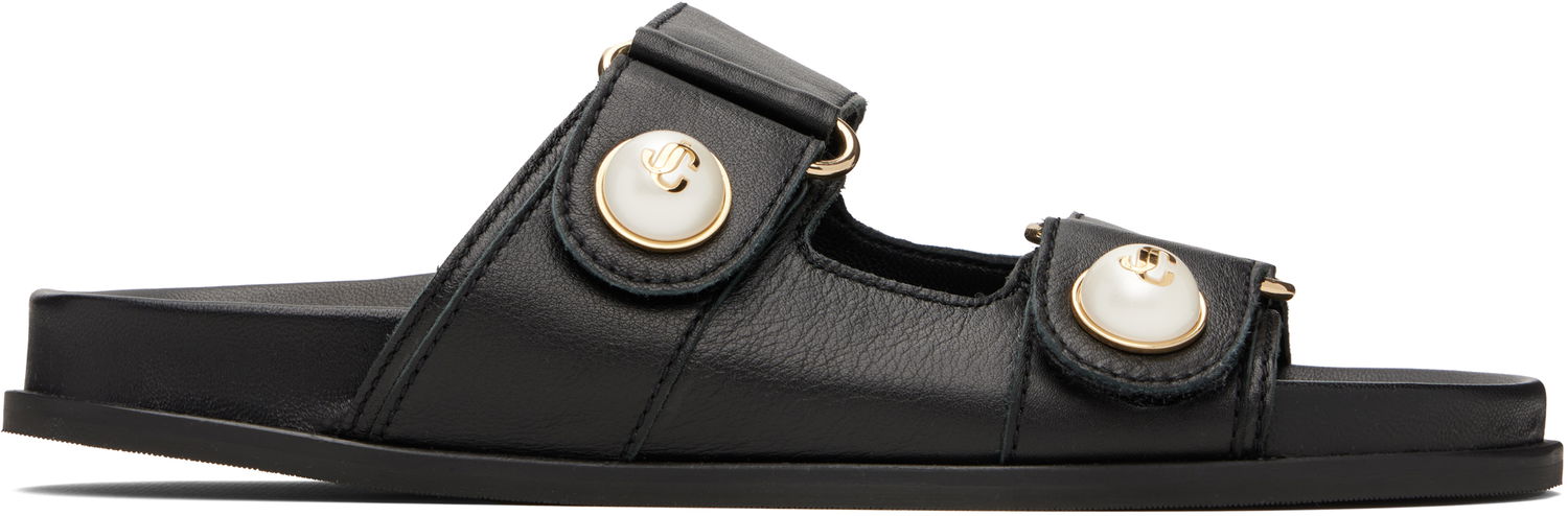 Sneakers og sko Jimmy Choo Fayence Pearl-Embellished Leather Flat Sandals Sort | FAYENCE SANDAL, 0