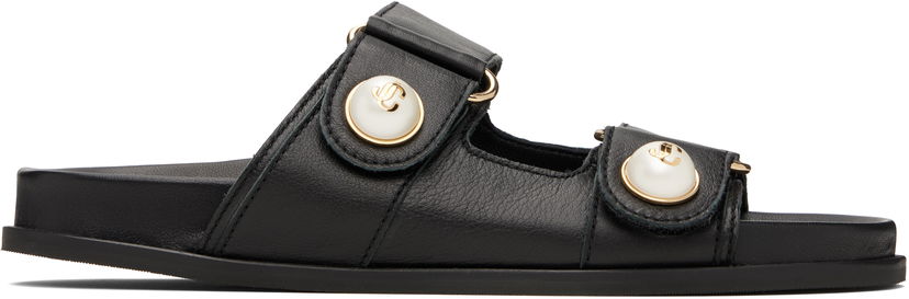 Sneakers og sko Jimmy Choo Fayence Pearl-Embellished Leather Flat Sandals Sort | FAYENCE SANDAL